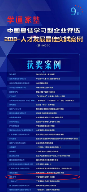 威勝電氣榮獲“人才發(fā)展最佳實(shí)踐案例”稱號(hào)